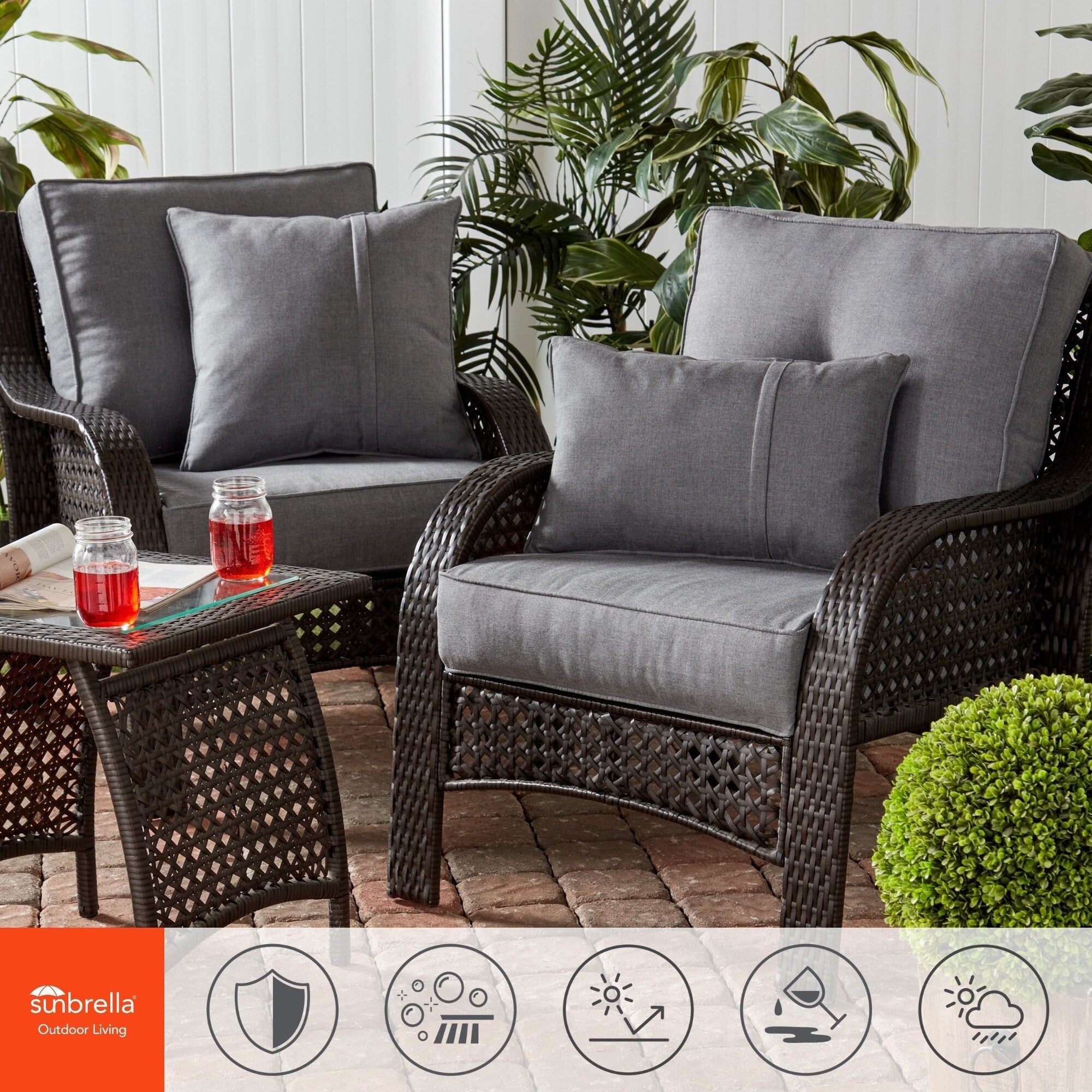 Set di cuscini da esterno Sunbrella Premium da 2 pezzi con seduta profonda