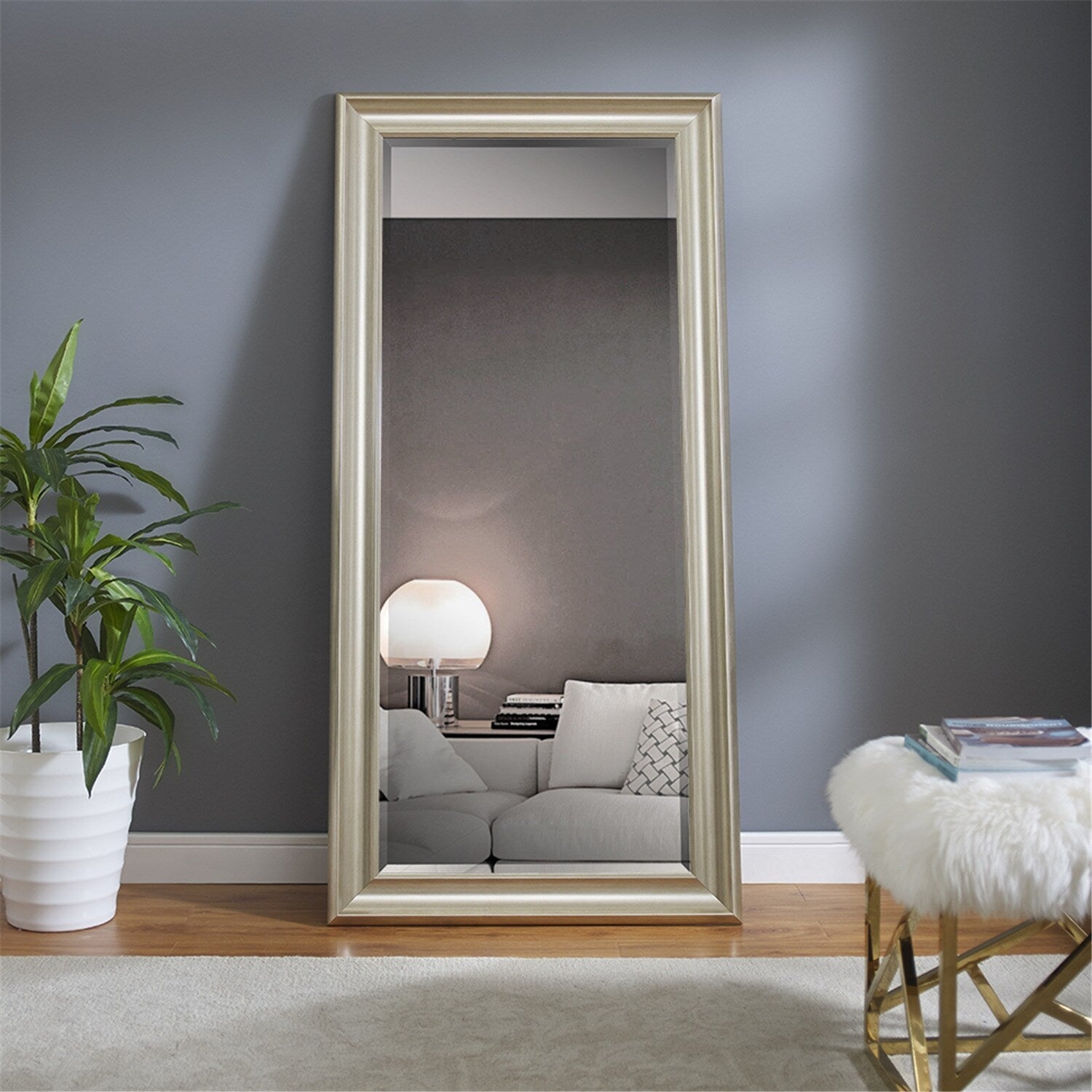 Specchio alto, specchio a figura intera, specchio di grandi dimensioni, cornice liscia in finto legno, specchio rettangolare da parete