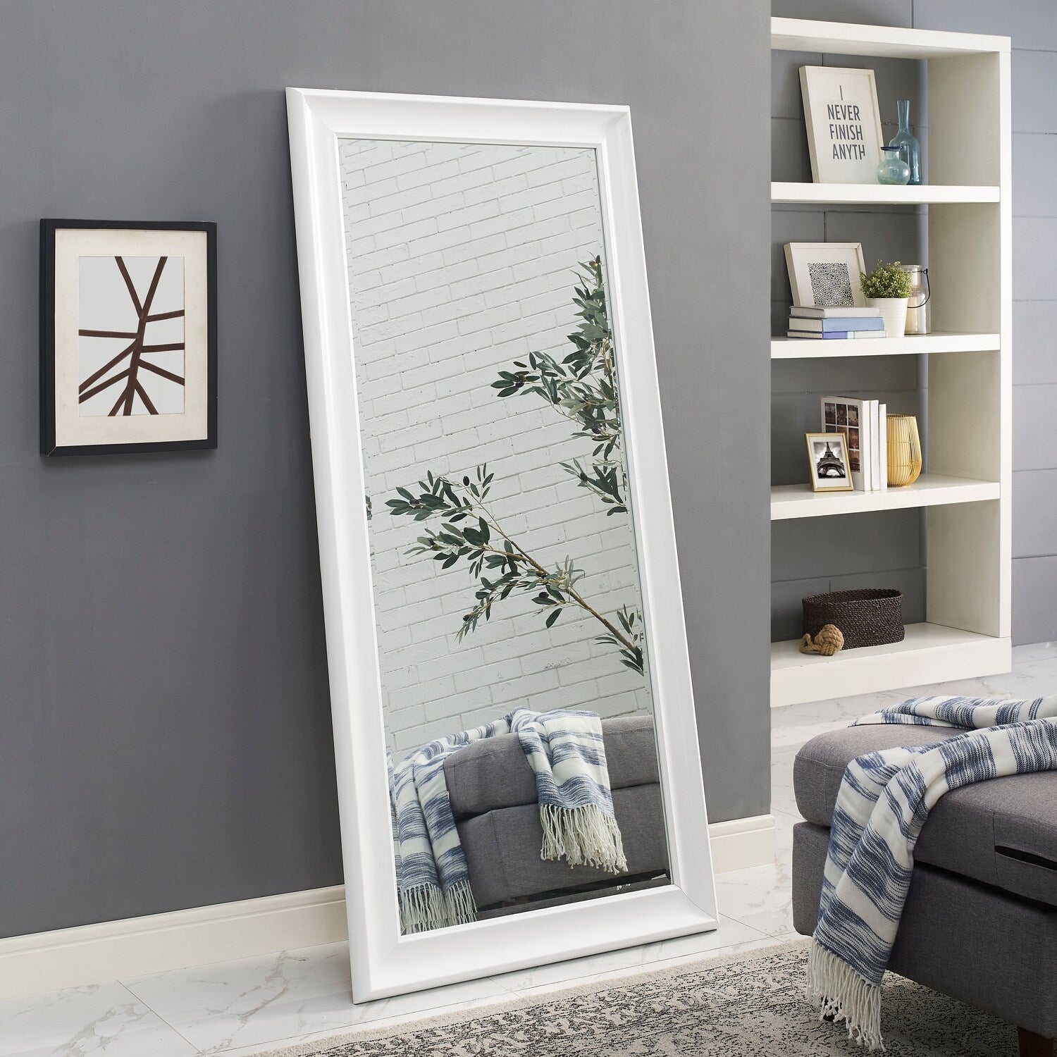Specchio alto, specchio a figura intera, specchio di grandi dimensioni, cornice liscia in finto legno, specchio rettangolare da parete