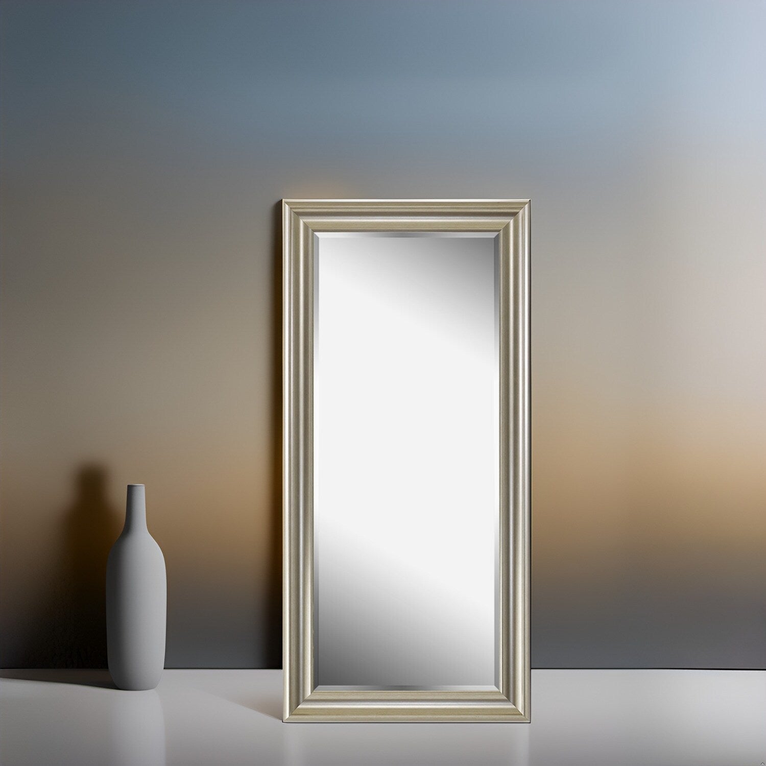 Specchio alto, specchio a figura intera, specchio di grandi dimensioni, cornice liscia in finto legno, specchio rettangolare da parete