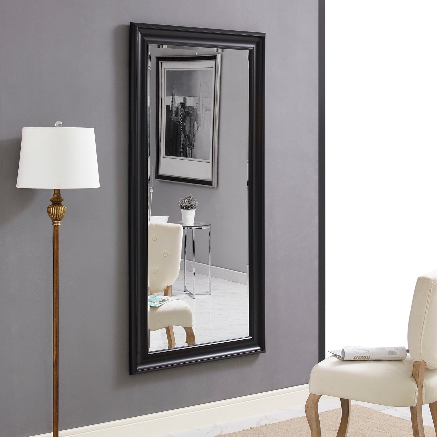 Specchio alto, specchio a figura intera, specchio di grandi dimensioni, cornice liscia in finto legno, specchio rettangolare da parete