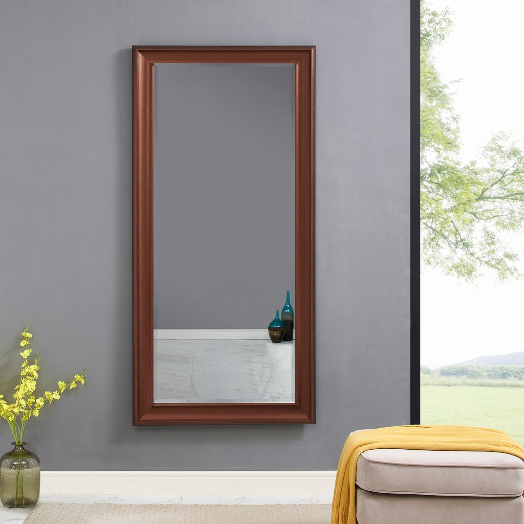 Specchio alto, specchio a figura intera, specchio di grandi dimensioni, cornice liscia in finto legno, specchio rettangolare da parete