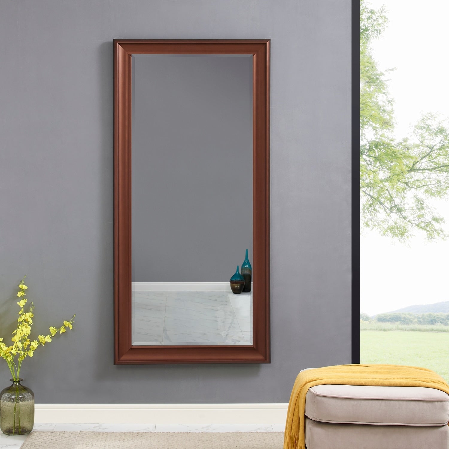 Specchio alto, specchio a figura intera, specchio di grandi dimensioni, cornice liscia in finto legno, specchio rettangolare da parete