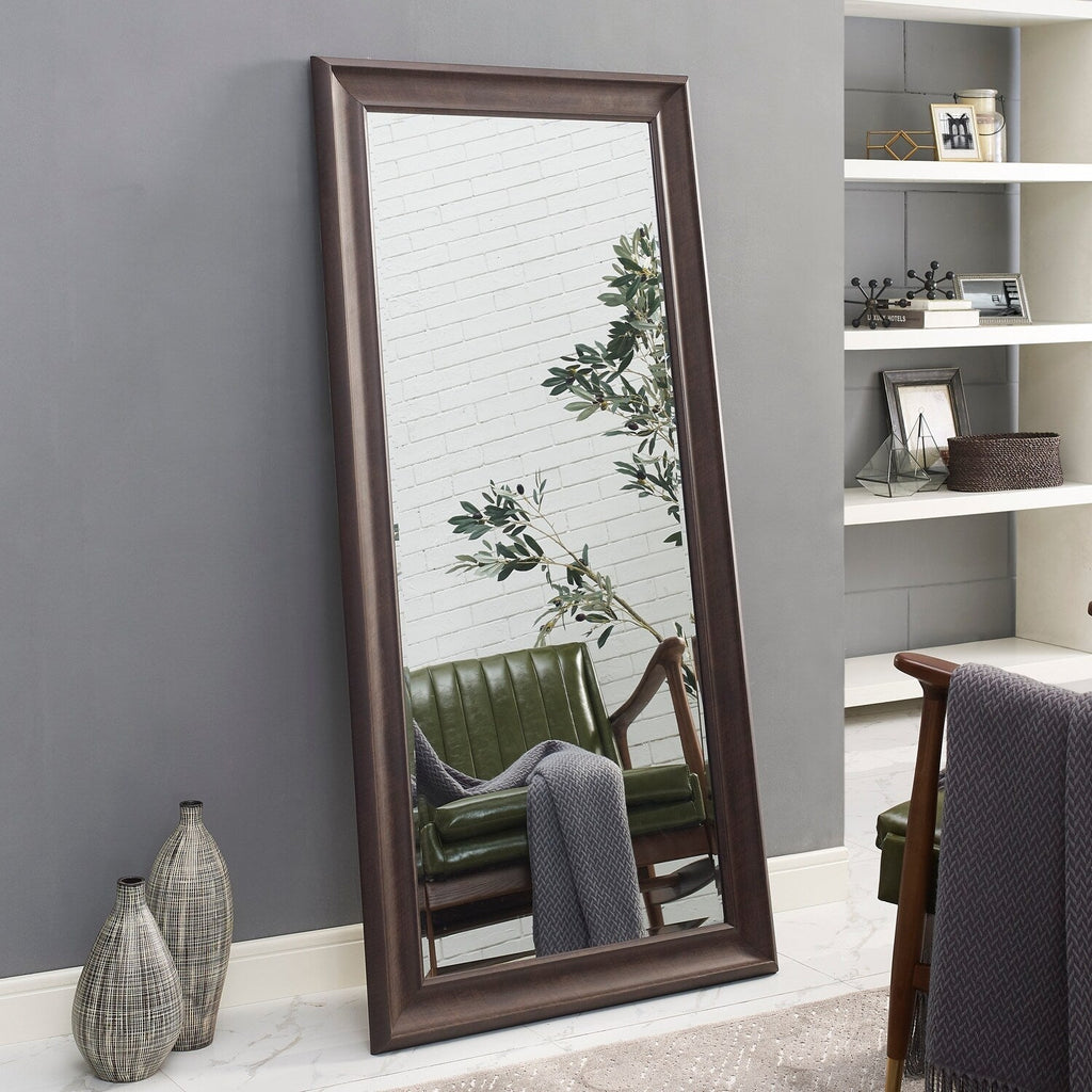 Specchio alto, specchio a figura intera, specchio di grandi dimensioni, cornice liscia in finto legno, specchio rettangolare da parete