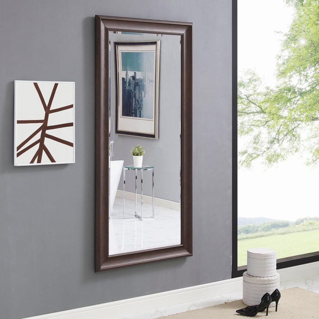 Specchio alto, specchio a figura intera, specchio di grandi dimensioni, cornice liscia in finto legno, specchio rettangolare da parete