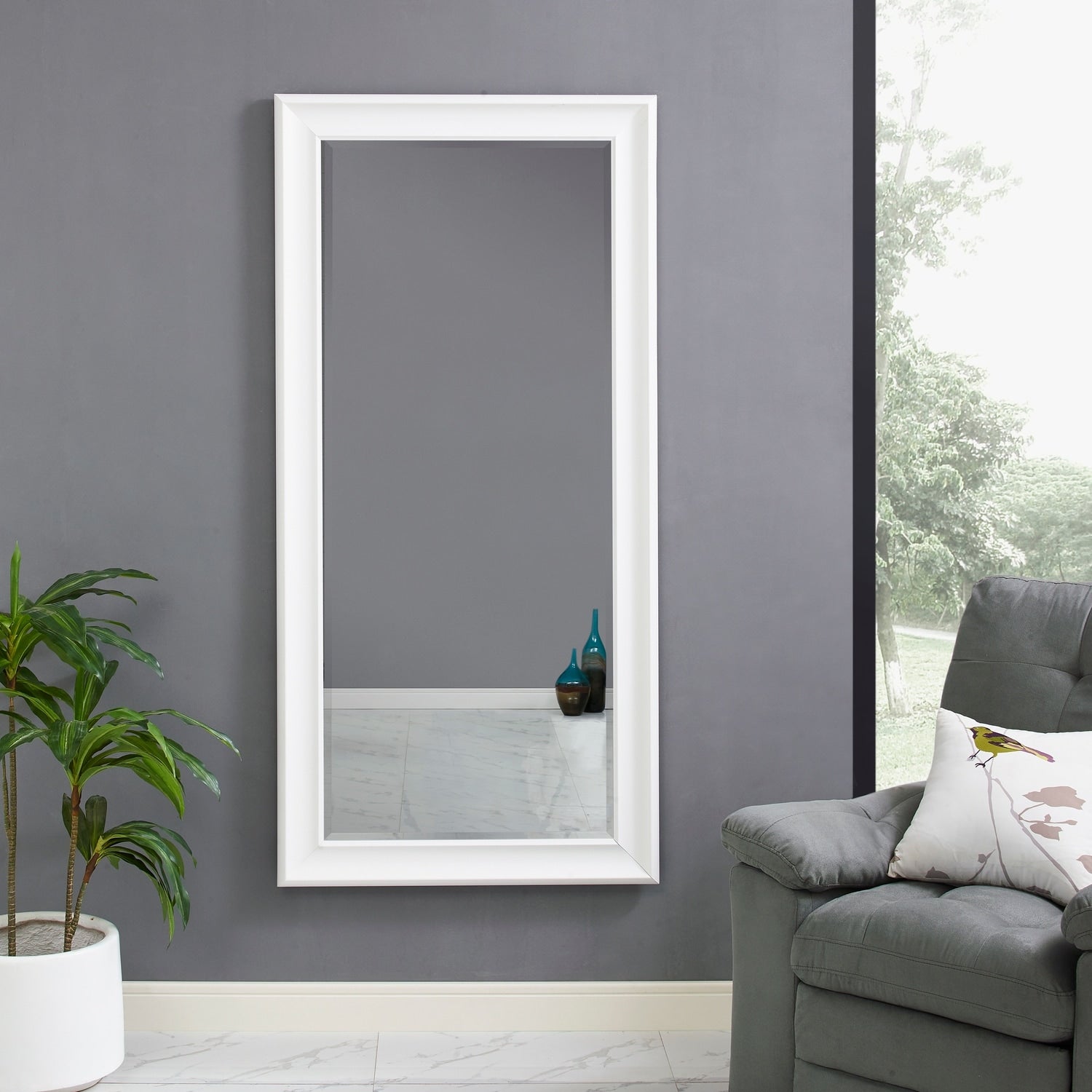 Specchio alto, specchio a figura intera, specchio di grandi dimensioni, cornice liscia in finto legno, specchio rettangolare da parete