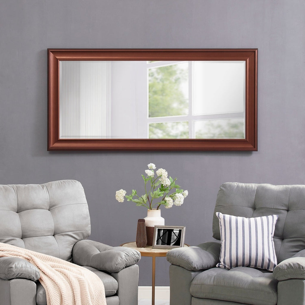 Specchio alto, specchio a figura intera, specchio di grandi dimensioni, cornice liscia in finto legno, specchio rettangolare da parete