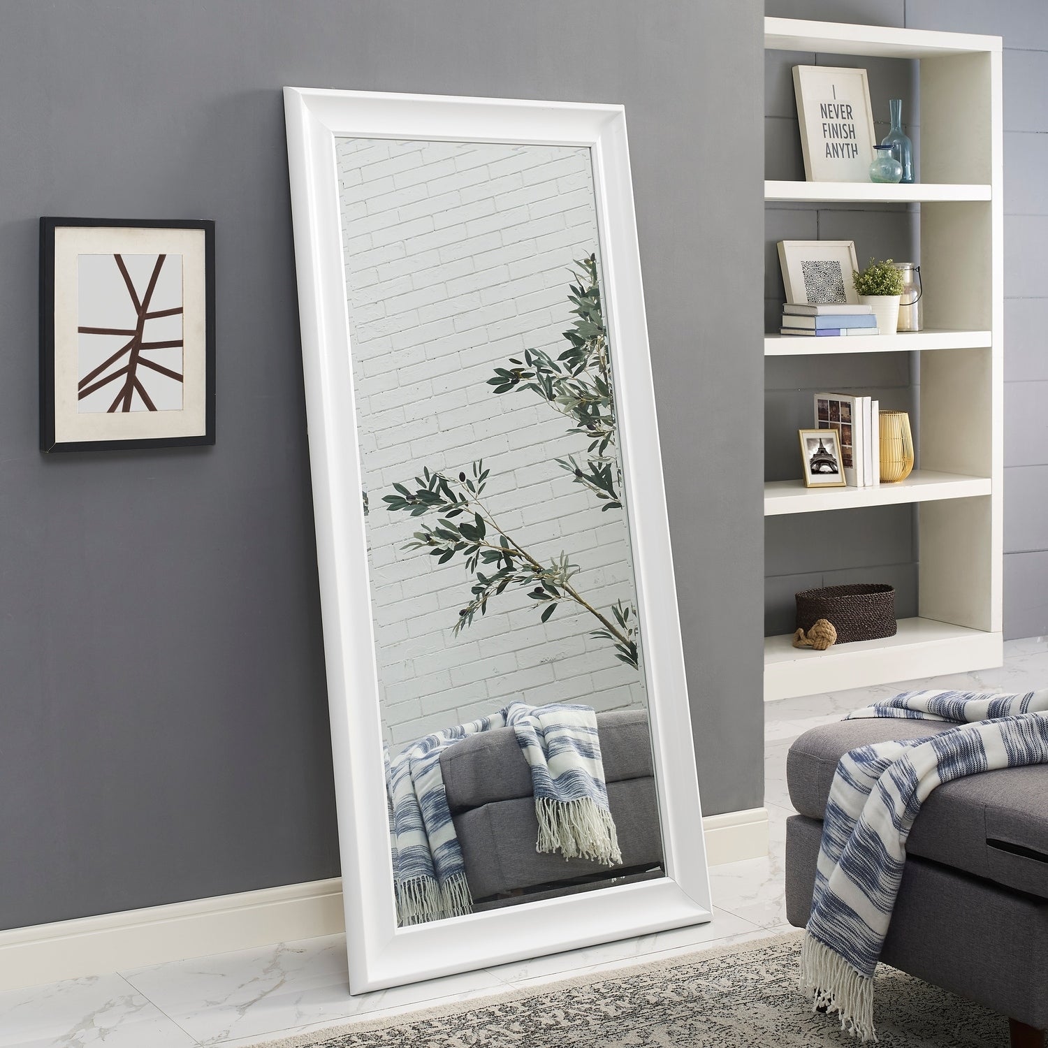 Specchio alto, specchio a figura intera, specchio di grandi dimensioni, cornice liscia in finto legno, specchio rettangolare da parete
