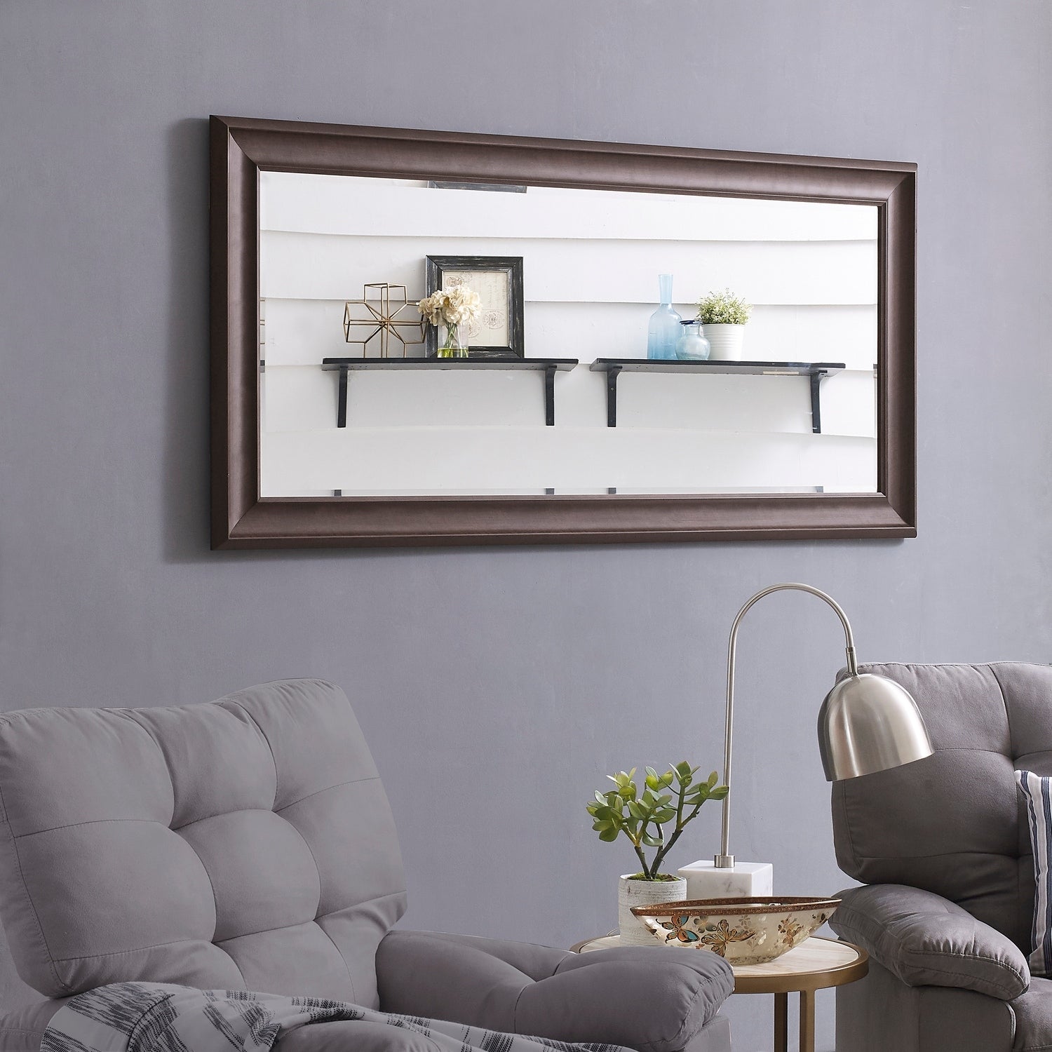 Specchio alto, specchio a figura intera, specchio di grandi dimensioni, cornice liscia in finto legno, specchio rettangolare da parete