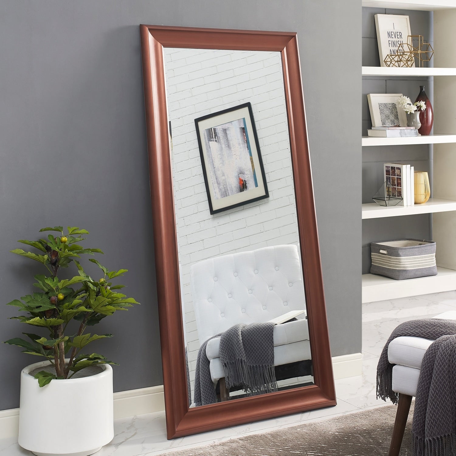 Specchio alto, specchio a figura intera, specchio di grandi dimensioni, cornice liscia in finto legno, specchio rettangolare da parete