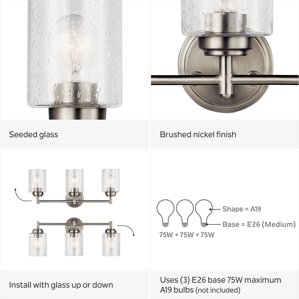 Lampada da bagno Kichler Lighting Winslow a 3 luci in nichel spazzolato