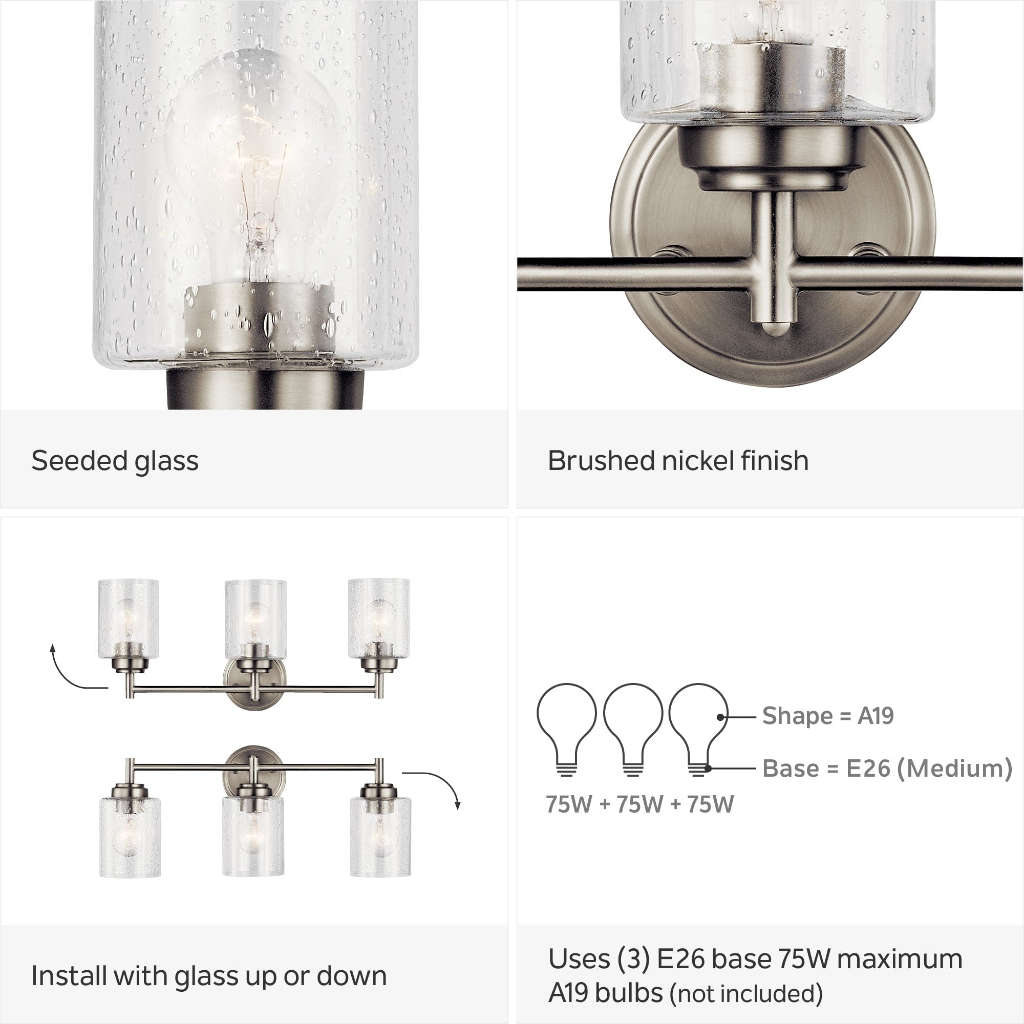 Lampada da bagno Kichler Lighting Winslow a 3 luci in nichel spazzolato
