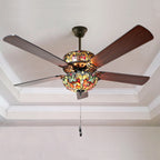 Ventilatore da soffitto Halston in vetro colorato in stile Tiffany - Spice - 52L x 52W x 19H - 52L x 52W x 19H