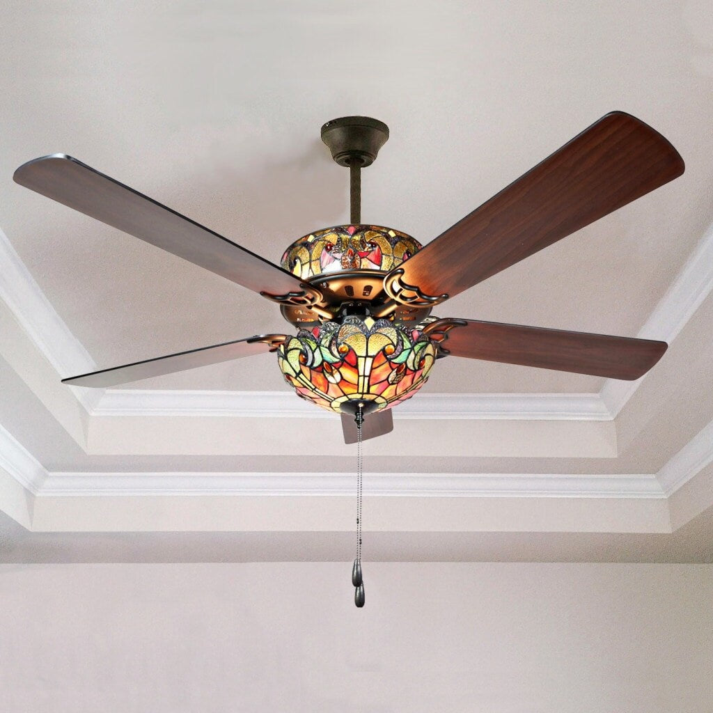 Ventilatore da soffitto Halston in vetro colorato in stile Tiffany - Spice - 52L x 52W x 19H - 52L x 52W x 19H
