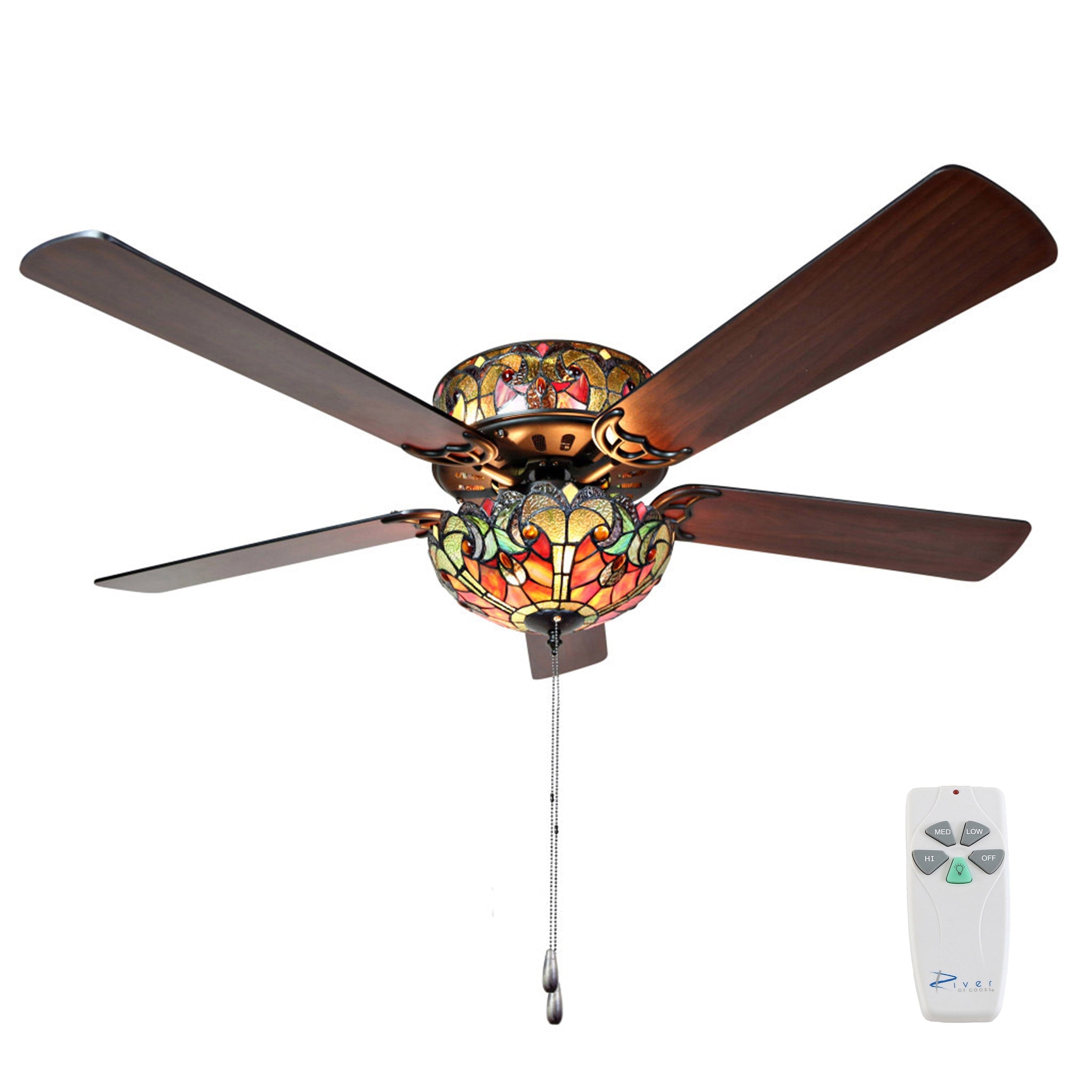 Ventilatore da soffitto Halston in vetro colorato in stile Tiffany - Spice - 52L x 52W x 19H - 52L x 52W x 19H