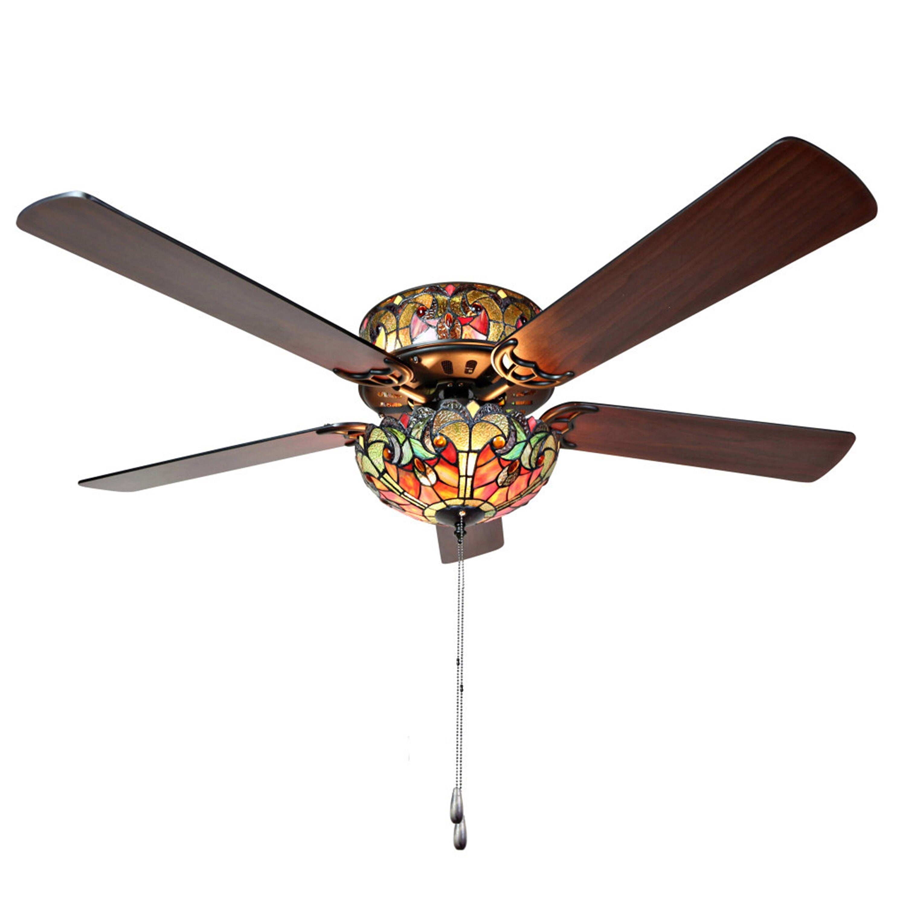 Ventilatore da soffitto Halston in vetro colorato in stile Tiffany - Spice - 52L x 52W x 19H - 52L x 52W x 19H