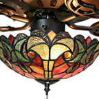 Ventilatore da soffitto Halston in vetro colorato in stile Tiffany - Spice - 52L x 52W x 19H - 52L x 52W x 19H
