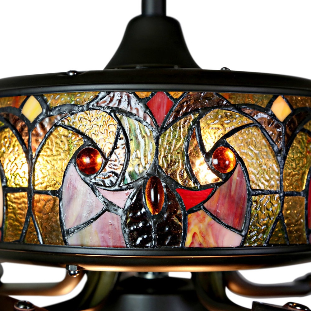 Ventilatore da soffitto Halston in vetro colorato in stile Tiffany - Spice - 52L x 52W x 19H - 52L x 52W x 19H