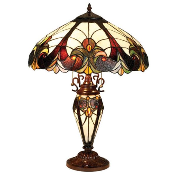 Lampada da tavolo vittoriana in stile Tiffany a 2+1 luci