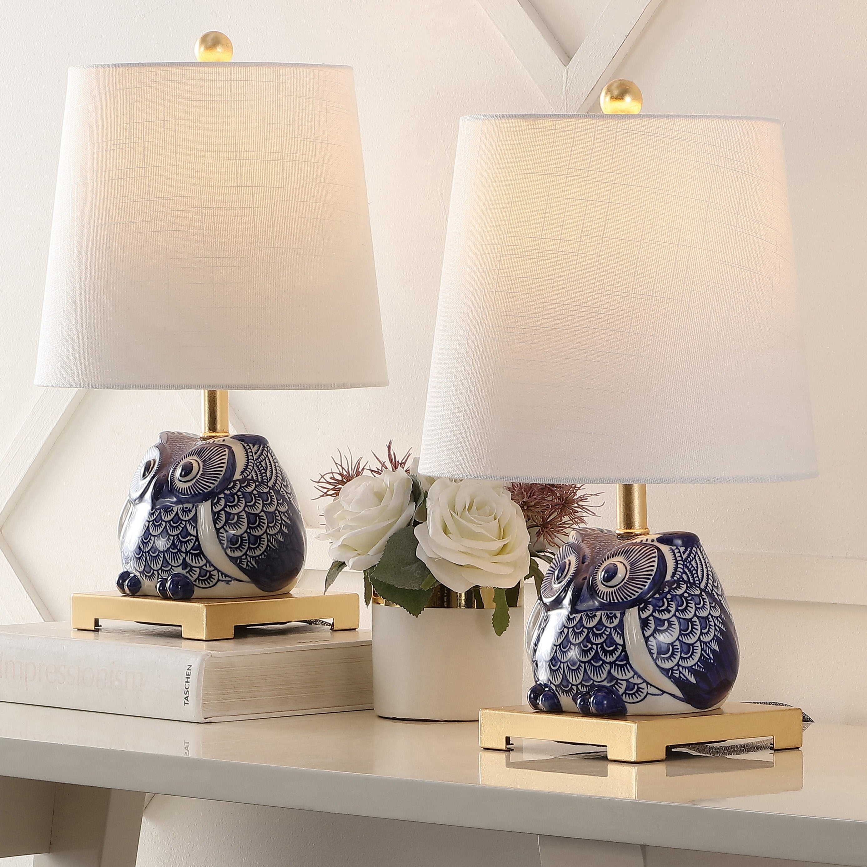 Lampada da tavolo in ceramica Tiki 16, blu/bianca (set da 2) di JONATHAN Y