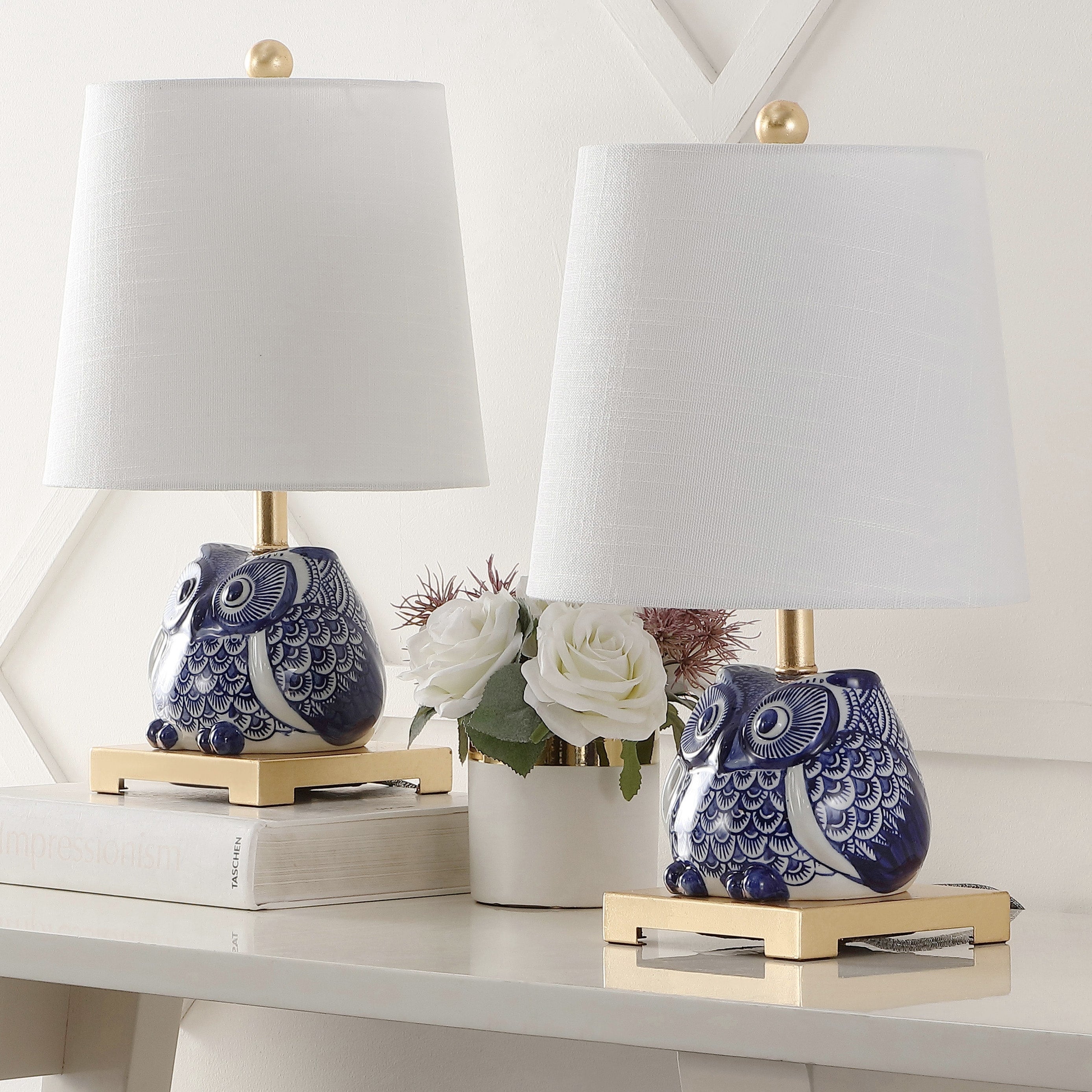 Lampada da tavolo in ceramica Tiki 16, blu/bianca (set da 2) di JONATHAN Y