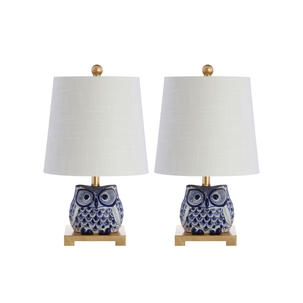 Lampada da tavolo in ceramica Tiki 16, blu/bianca (set da 2) di JONATHAN Y