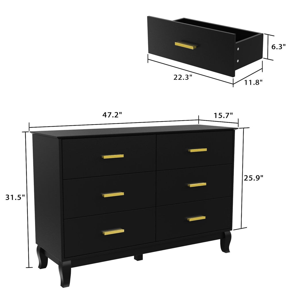 Cassettiera Timechee a 6 cassetti, 47,2'' di larghezza, gambe in legno massello, laccata