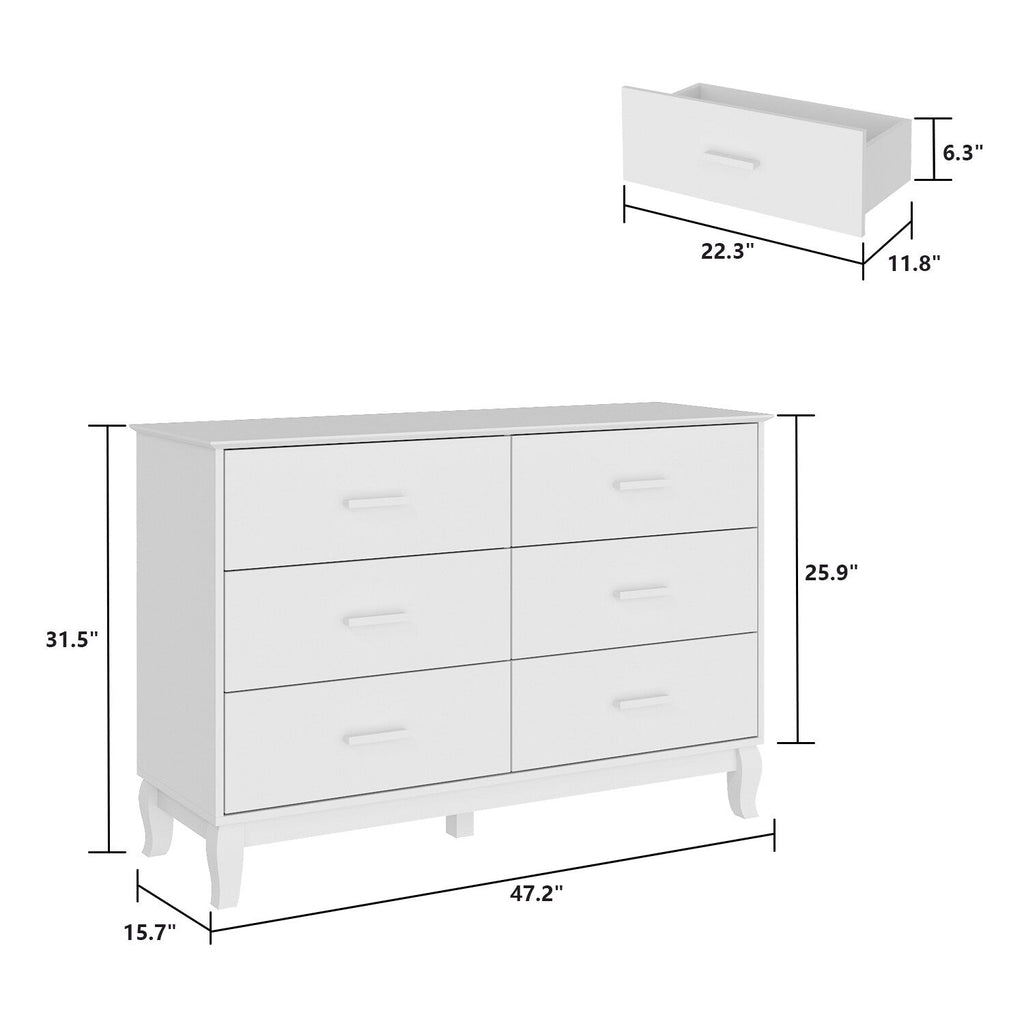 Cassettiera Timechee a 6 cassetti, 47,2'' di larghezza, gambe in legno massello, laccata
