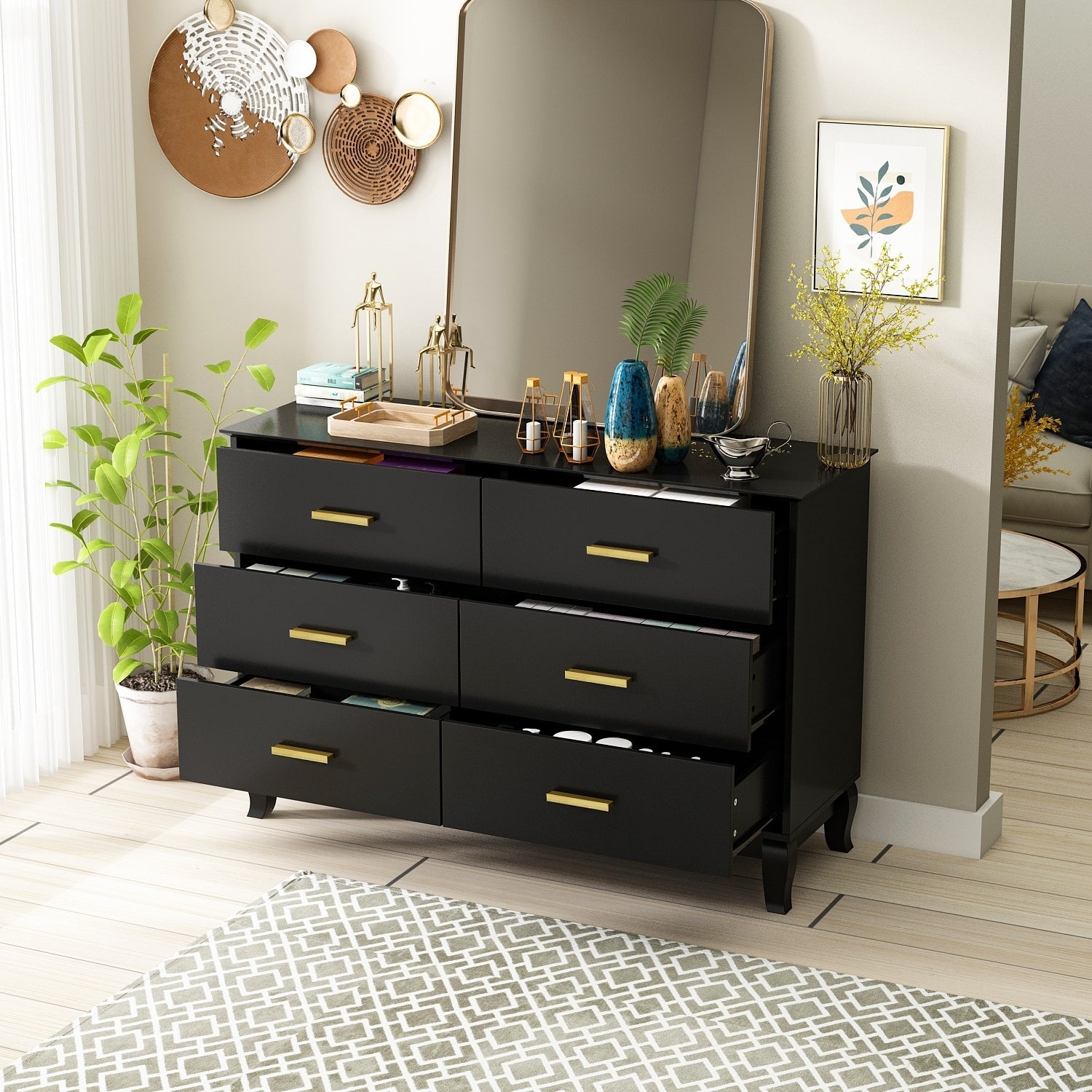 Cassettiera Timechee a 6 cassetti, 47,2'' di larghezza, gambe in legno massello, laccata