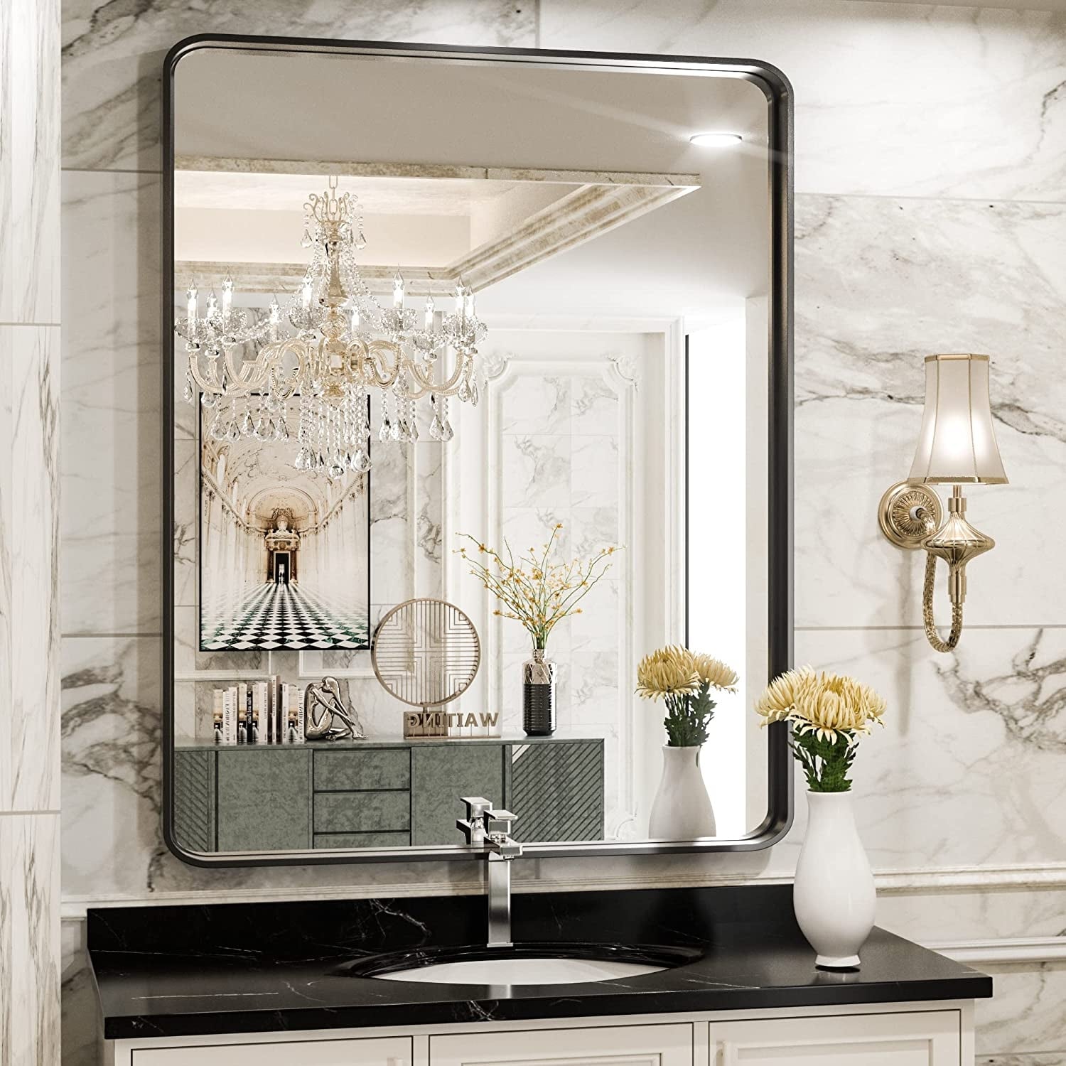 Specchio da parete per bagno moderno con struttura in metallo TokeShimi