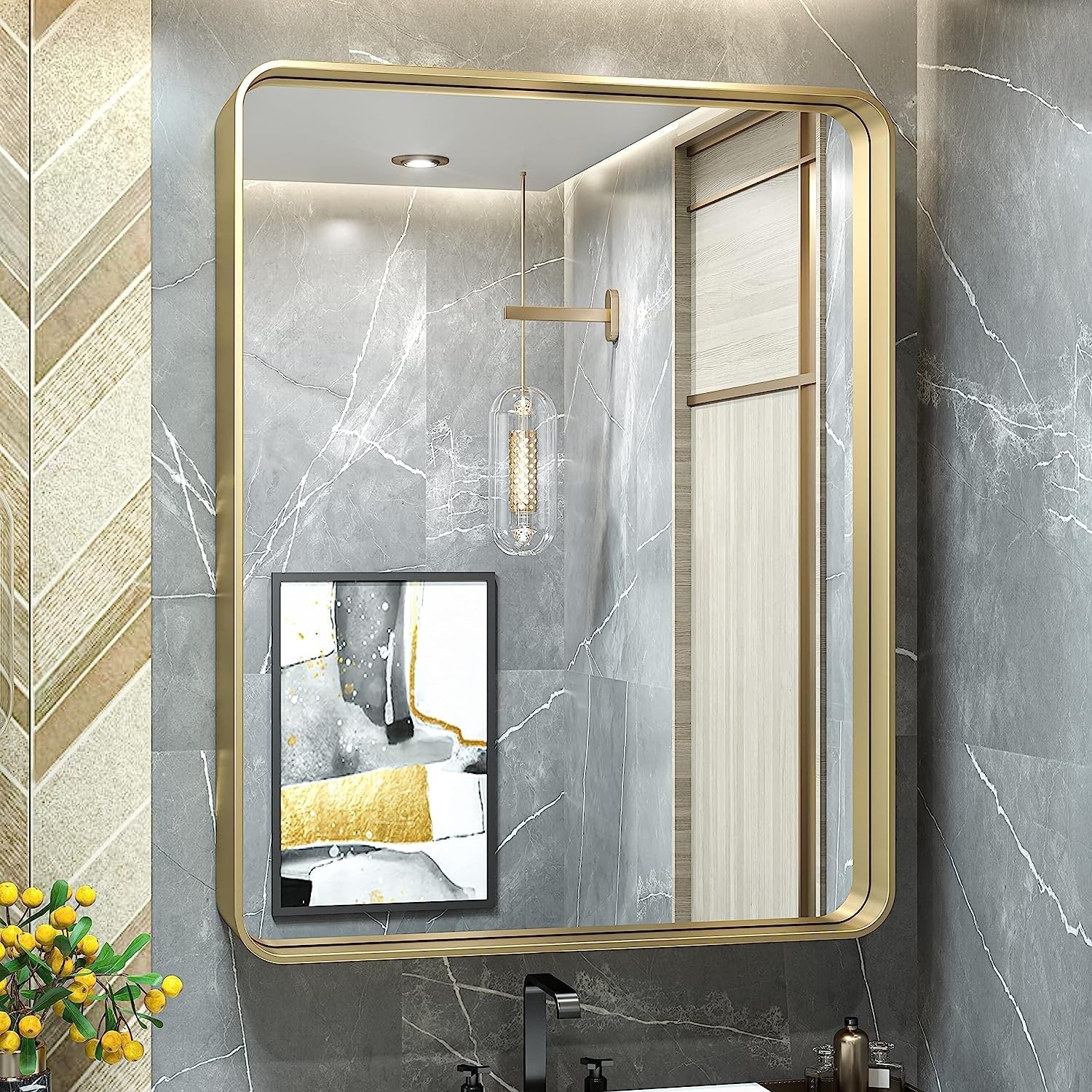 Specchio da parete per bagno moderno con struttura in metallo TokeShimi