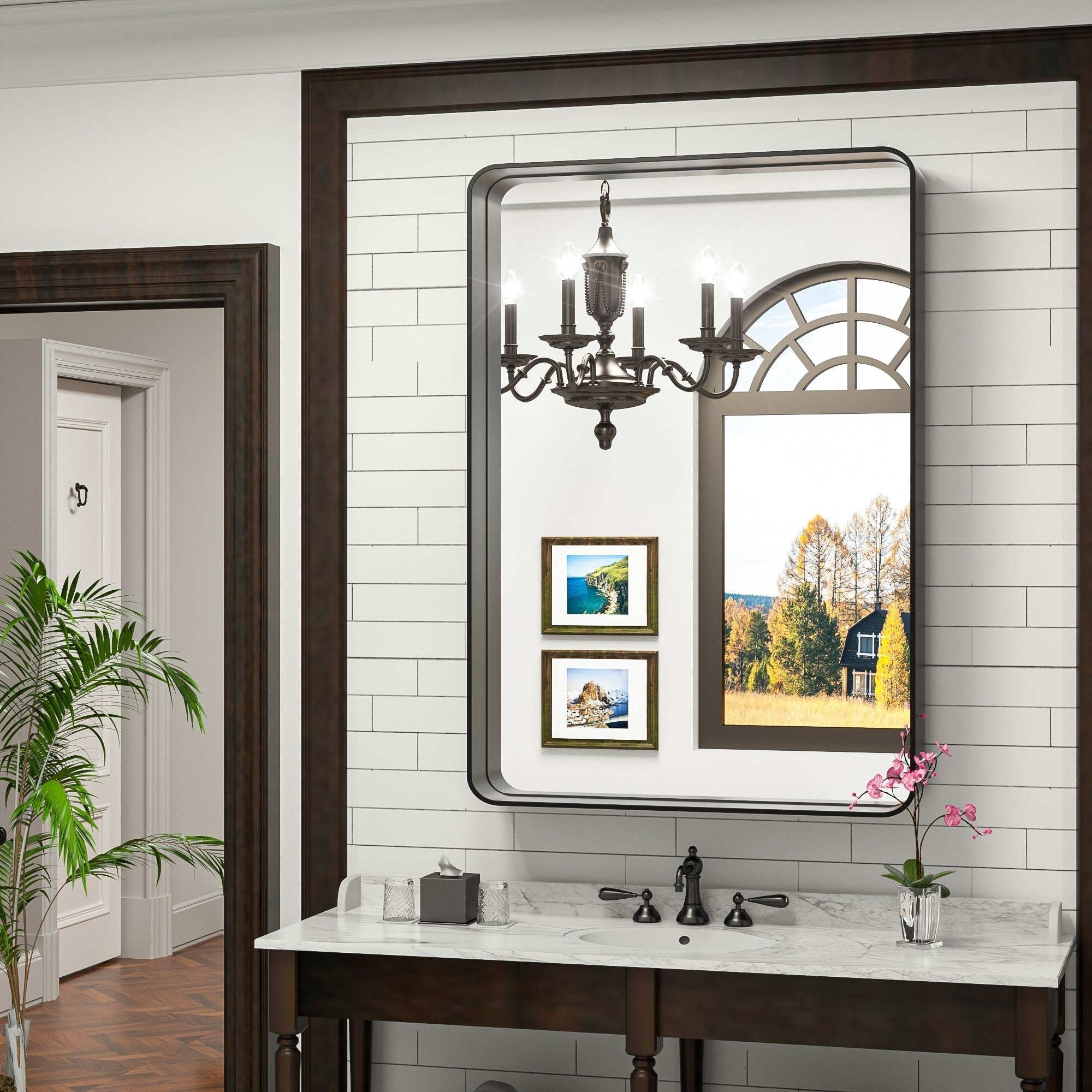 Specchio da parete per bagno moderno con struttura in metallo TokeShimi
