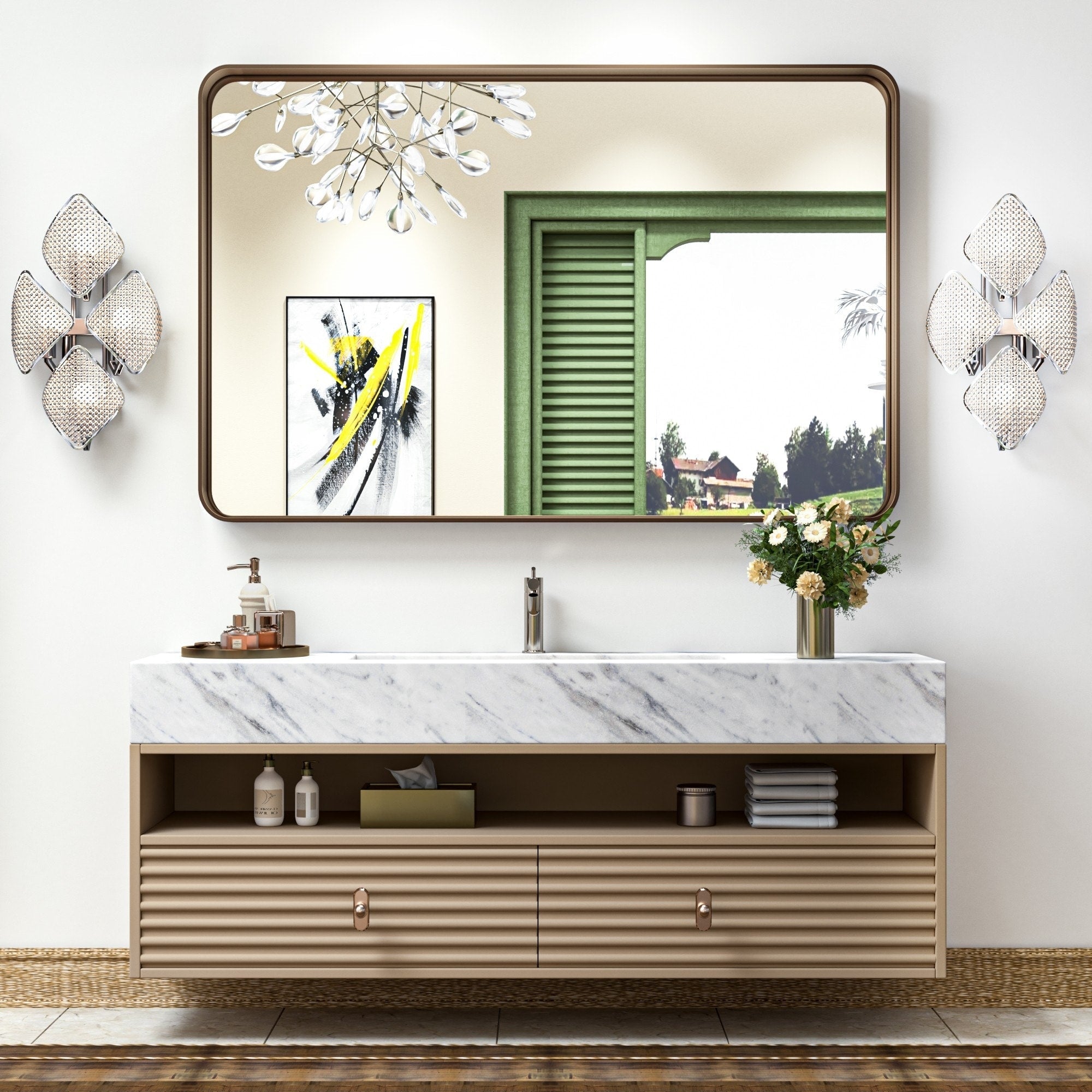 Specchio da parete per bagno moderno con struttura in metallo TokeShimi