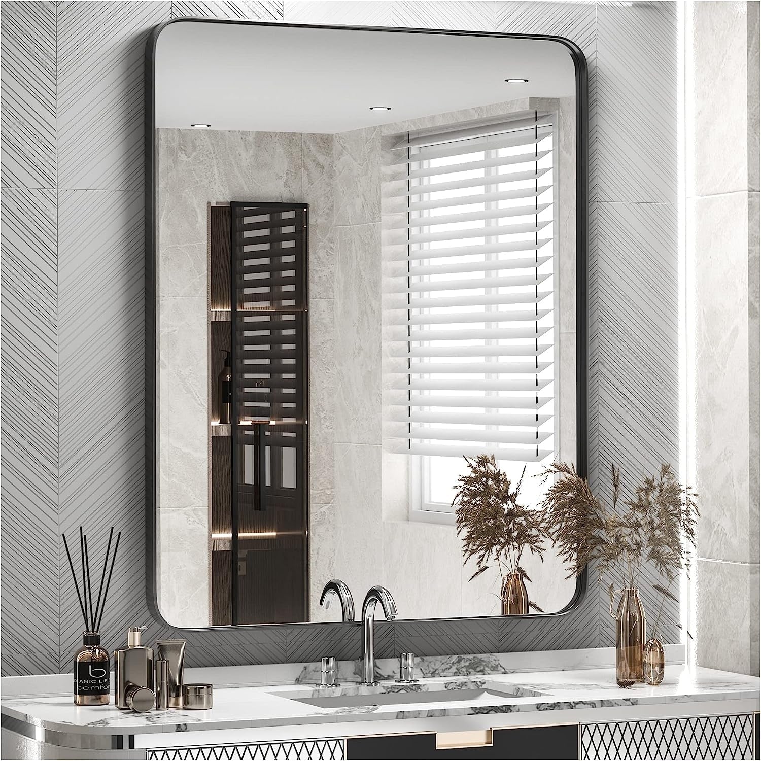 Specchio da parete per bagno moderno con struttura in metallo TokeShimi