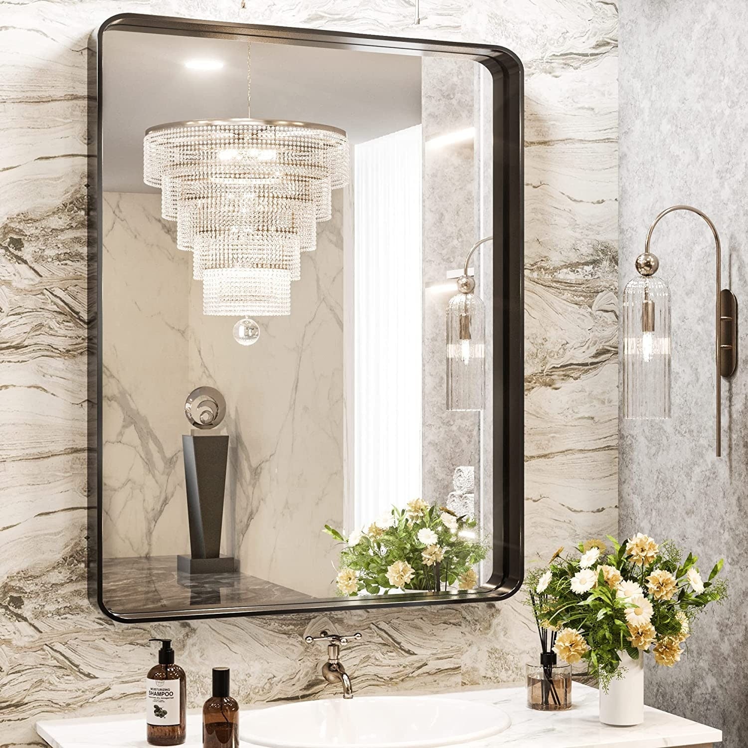 Specchio da parete per bagno moderno con struttura in metallo TokeShimi
