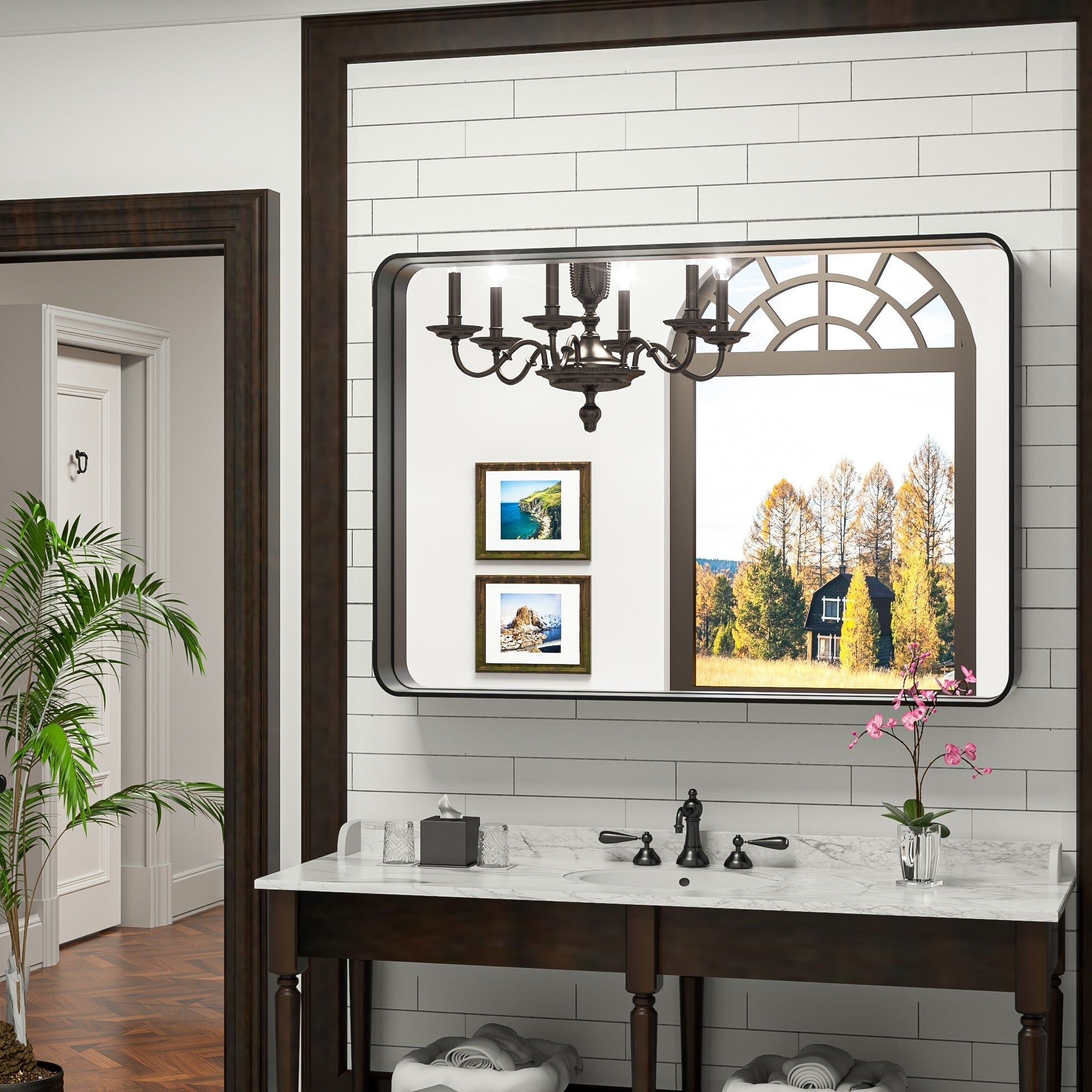 Specchio da parete per bagno moderno con struttura in metallo TokeShimi