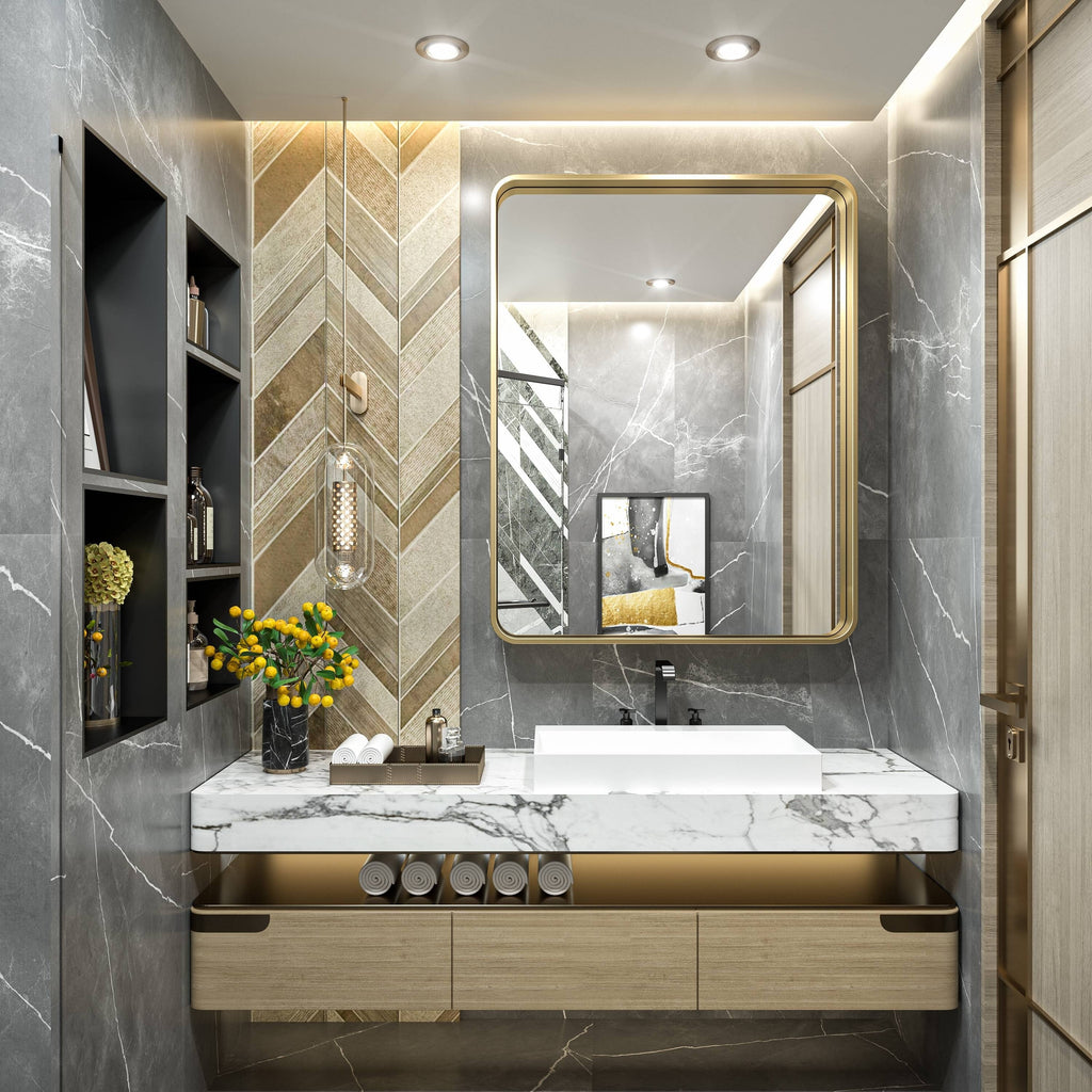 Specchio da parete per bagno moderno con struttura in metallo TokeShimi