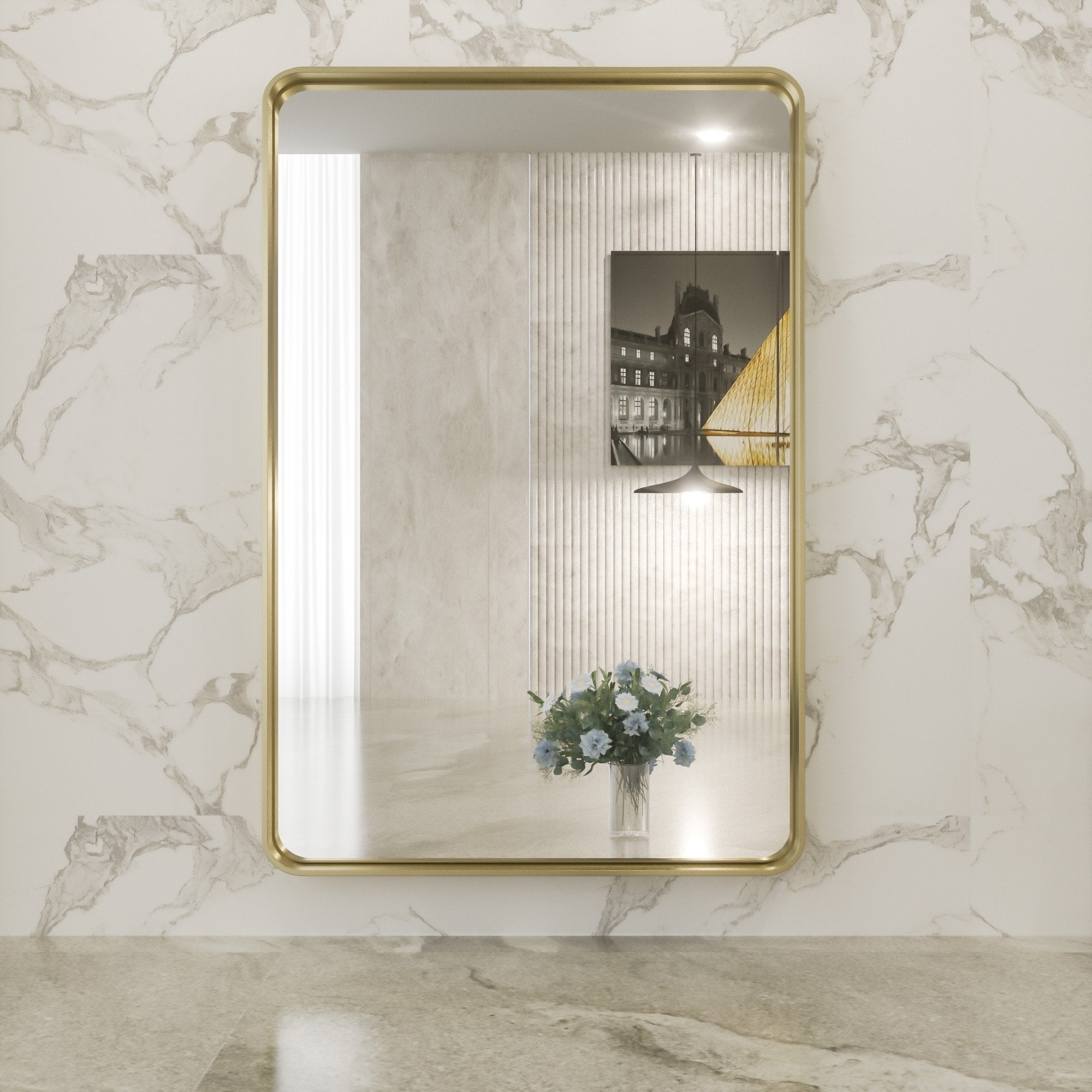 Specchio da parete per bagno moderno con struttura in metallo TokeShimi