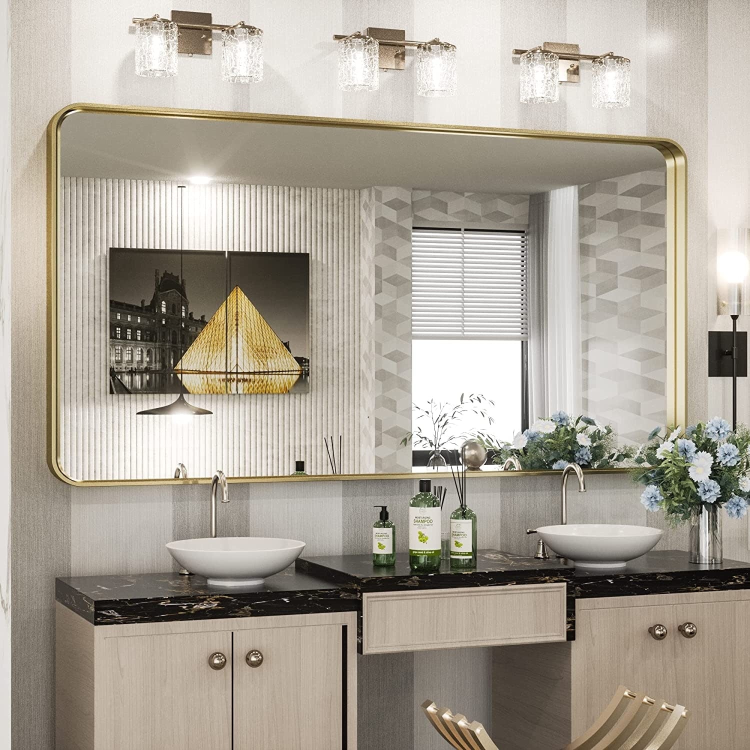 Specchio da parete per bagno moderno con struttura in metallo TokeShimi