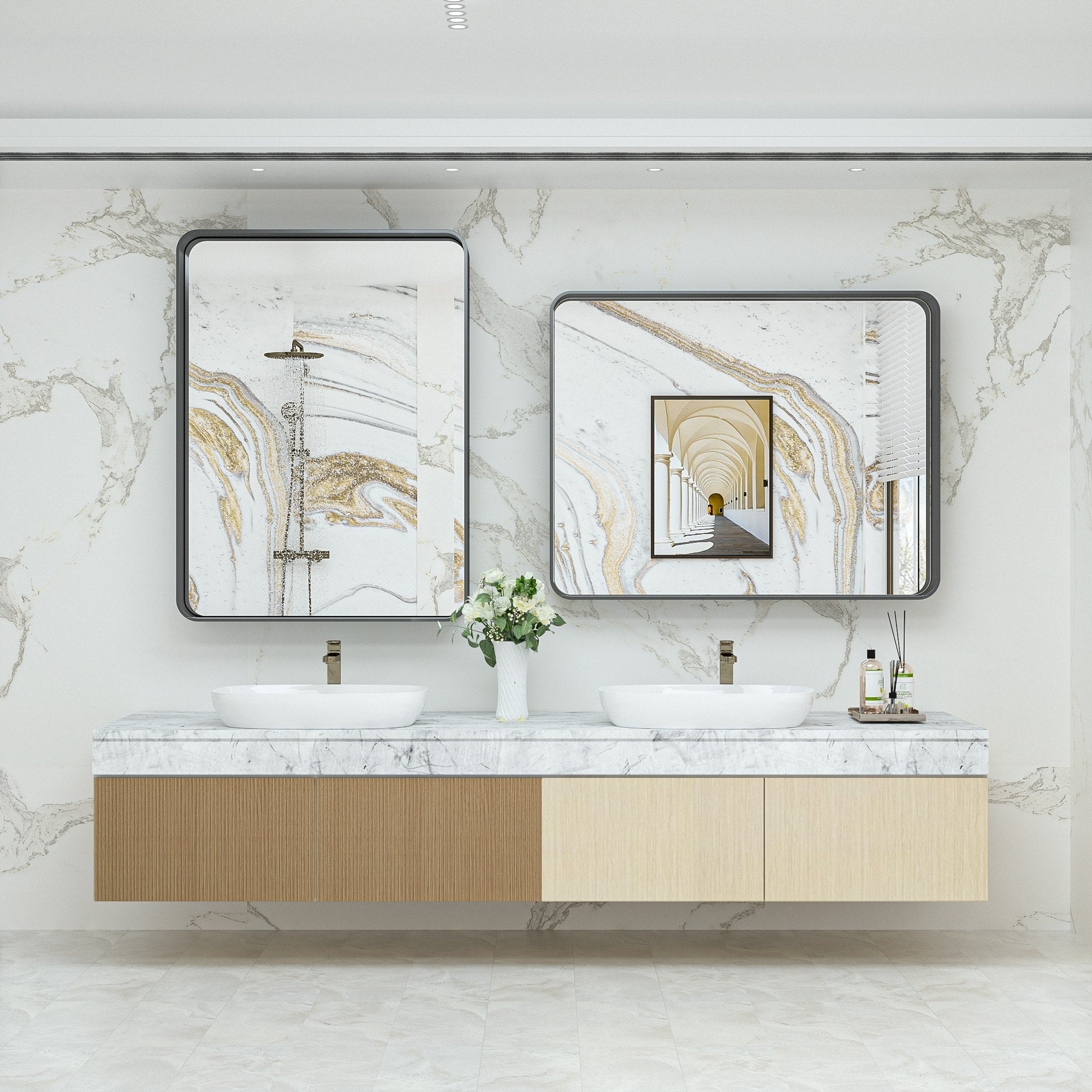 Specchio da parete per bagno moderno con struttura in metallo TokeShimi