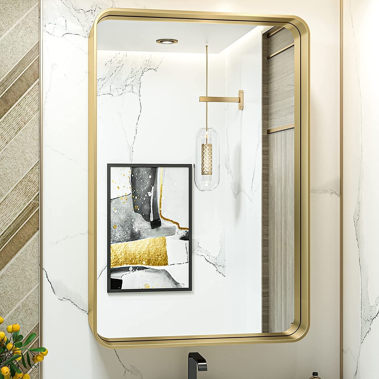 Specchio da parete per bagno moderno con struttura in metallo TokeShimi