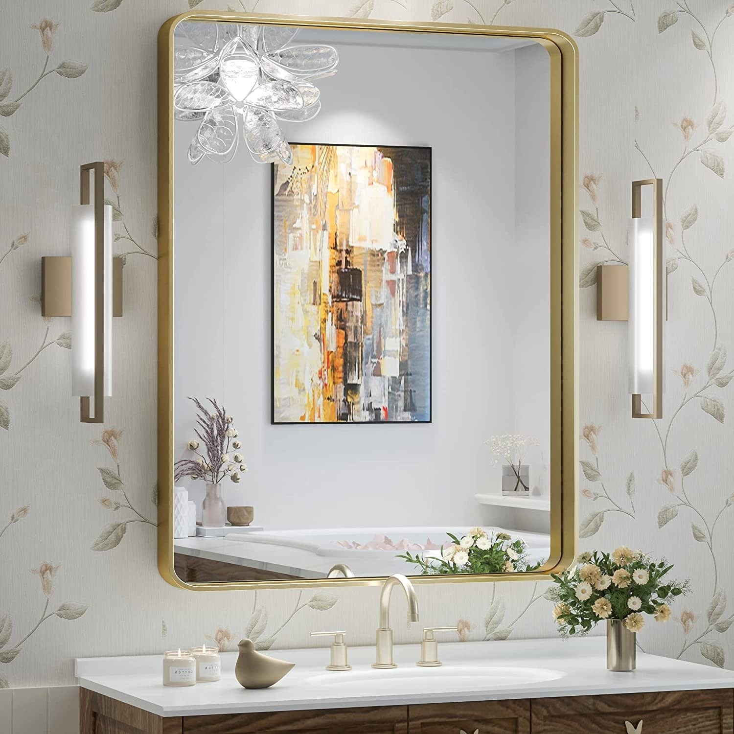 Specchio da parete per bagno moderno con struttura in metallo TokeShimi