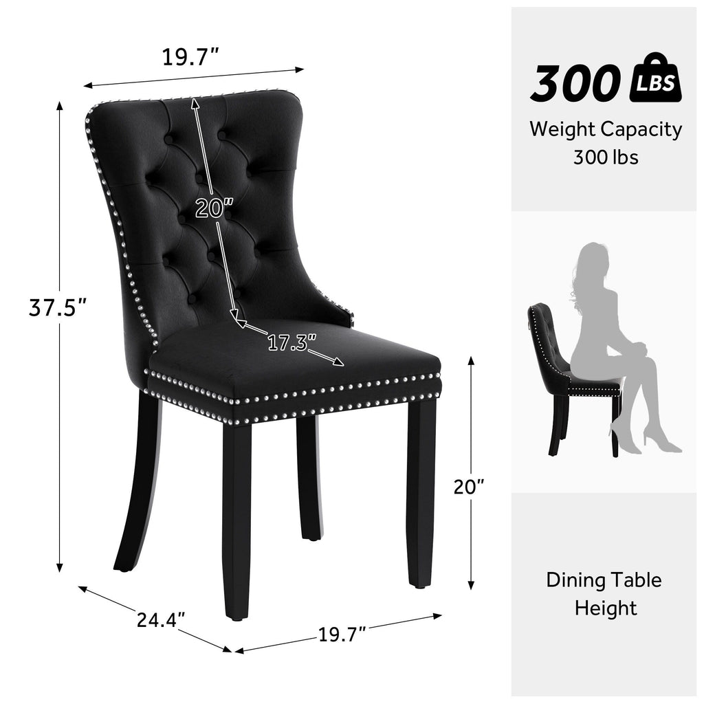 Sedia da pranzo imbottita in velluto trapuntato con gambe in legno massello, set da 6