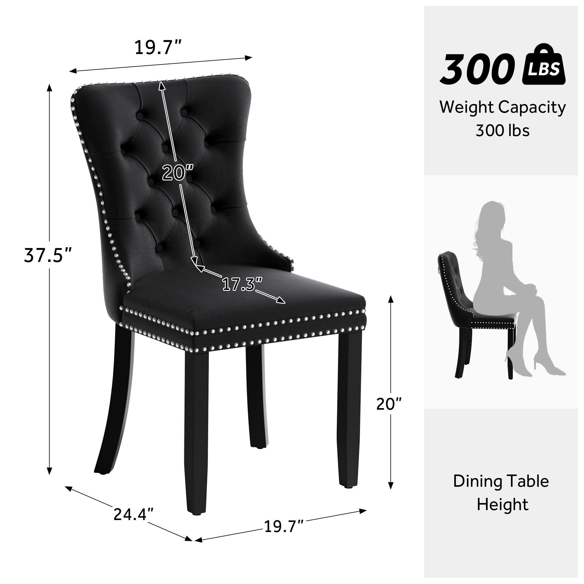 Sedia da pranzo imbottita in velluto trapuntato con gambe in legno massello, set da 6
