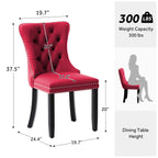 Sedia da pranzo imbottita in velluto trapuntato con gambe in legno massello, set da 6