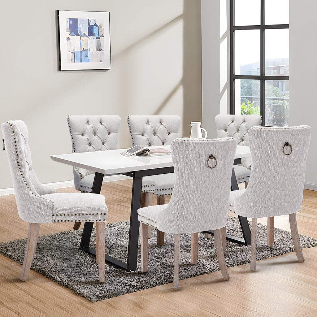 Sedia da pranzo imbottita in velluto trapuntato con gambe in legno massello, set da 6