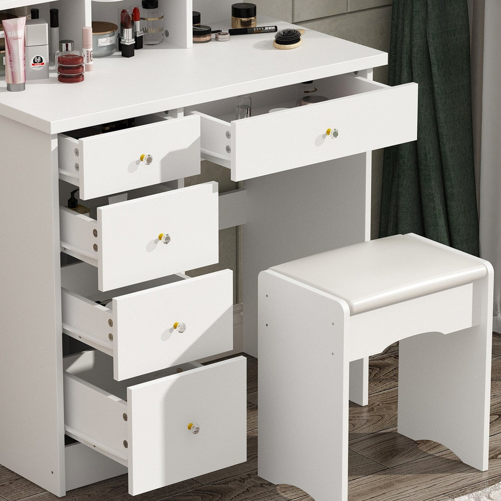 Set da toeletta con specchio e lampada, tavolo da trucco per la casa con sgabello