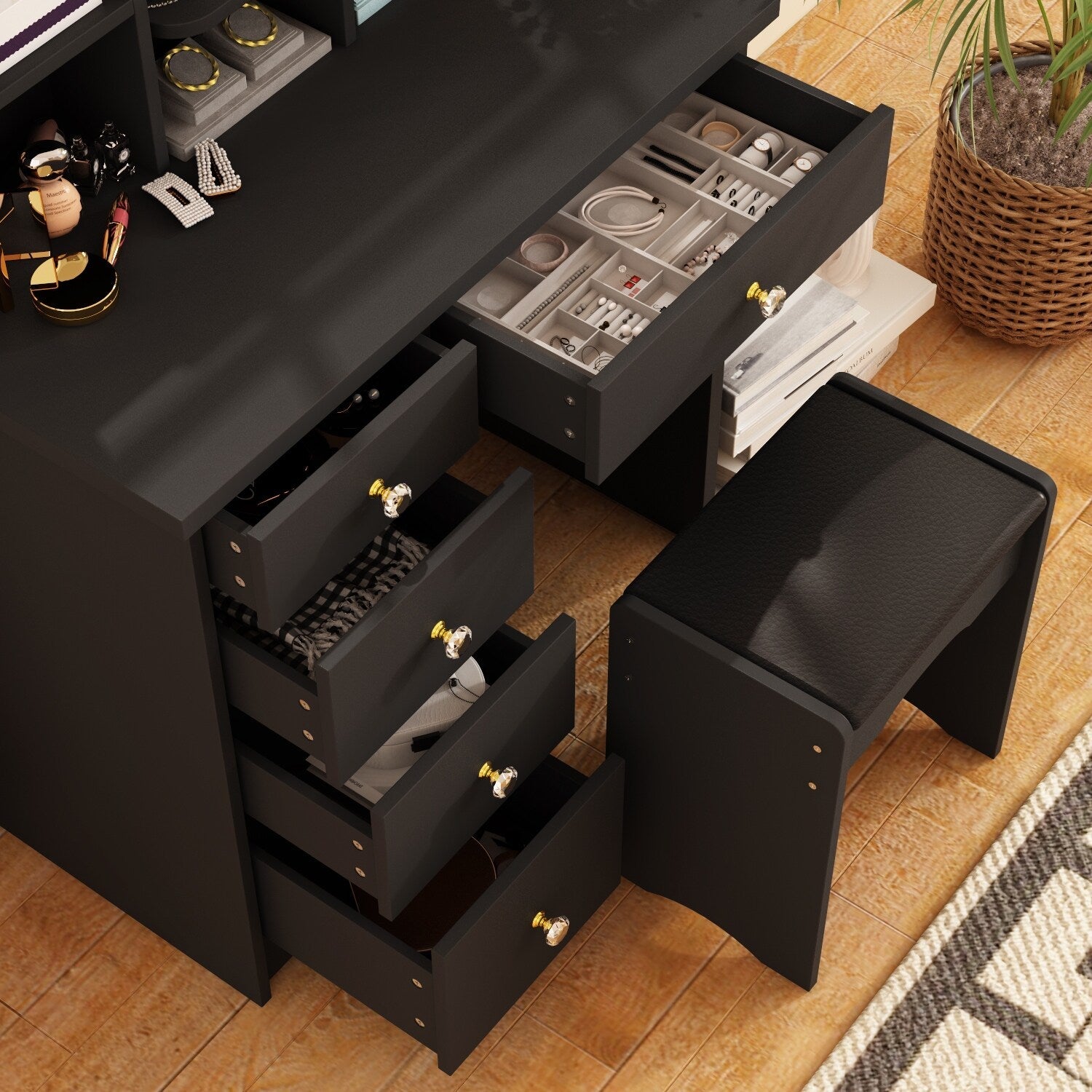 Set da toeletta con specchio e lampada, tavolo da trucco per la casa con sgabello