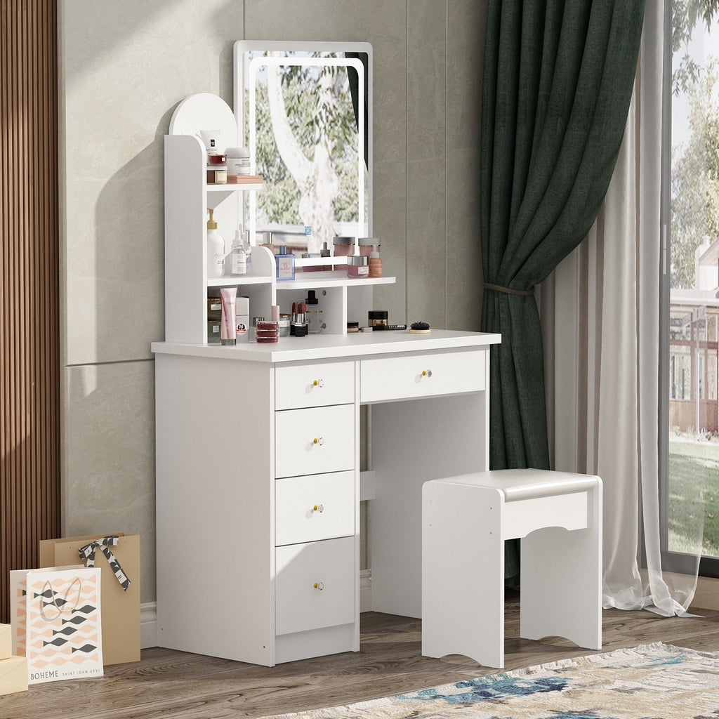 Set da toeletta con specchio e lampada, tavolo da trucco per la casa con sgabello