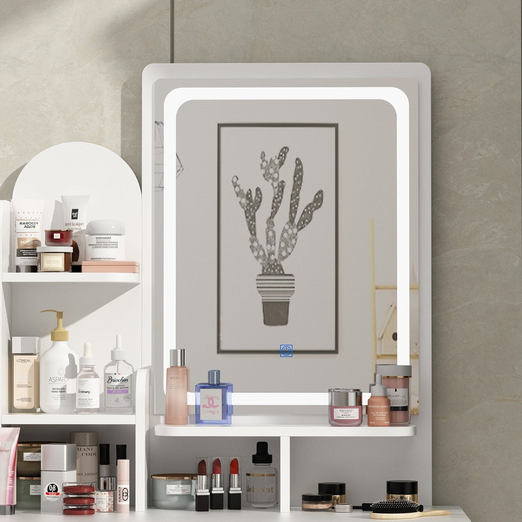 Set da toeletta con specchio e lampada, tavolo da trucco per la casa con sgabello